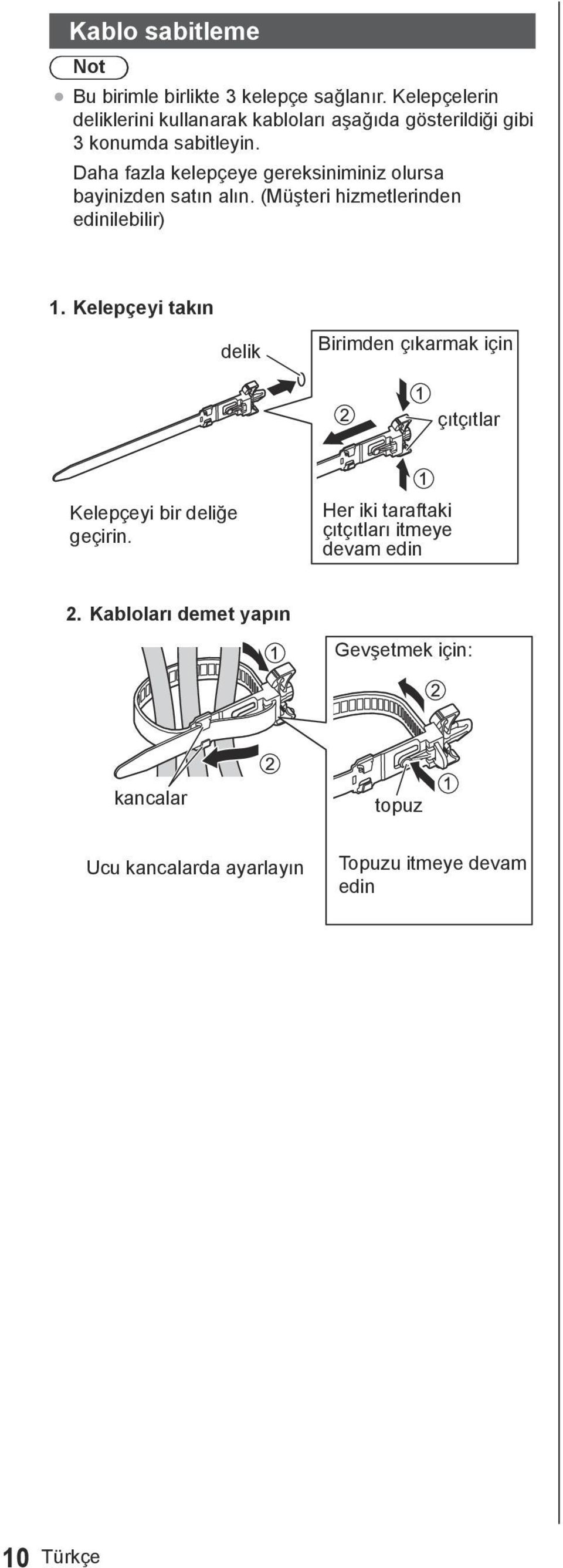 Daha fazla kelepçeye gereksiniminiz olursa bayinizden satın alın. (Müşteri hizmetlerinden edinilebilir) 1.