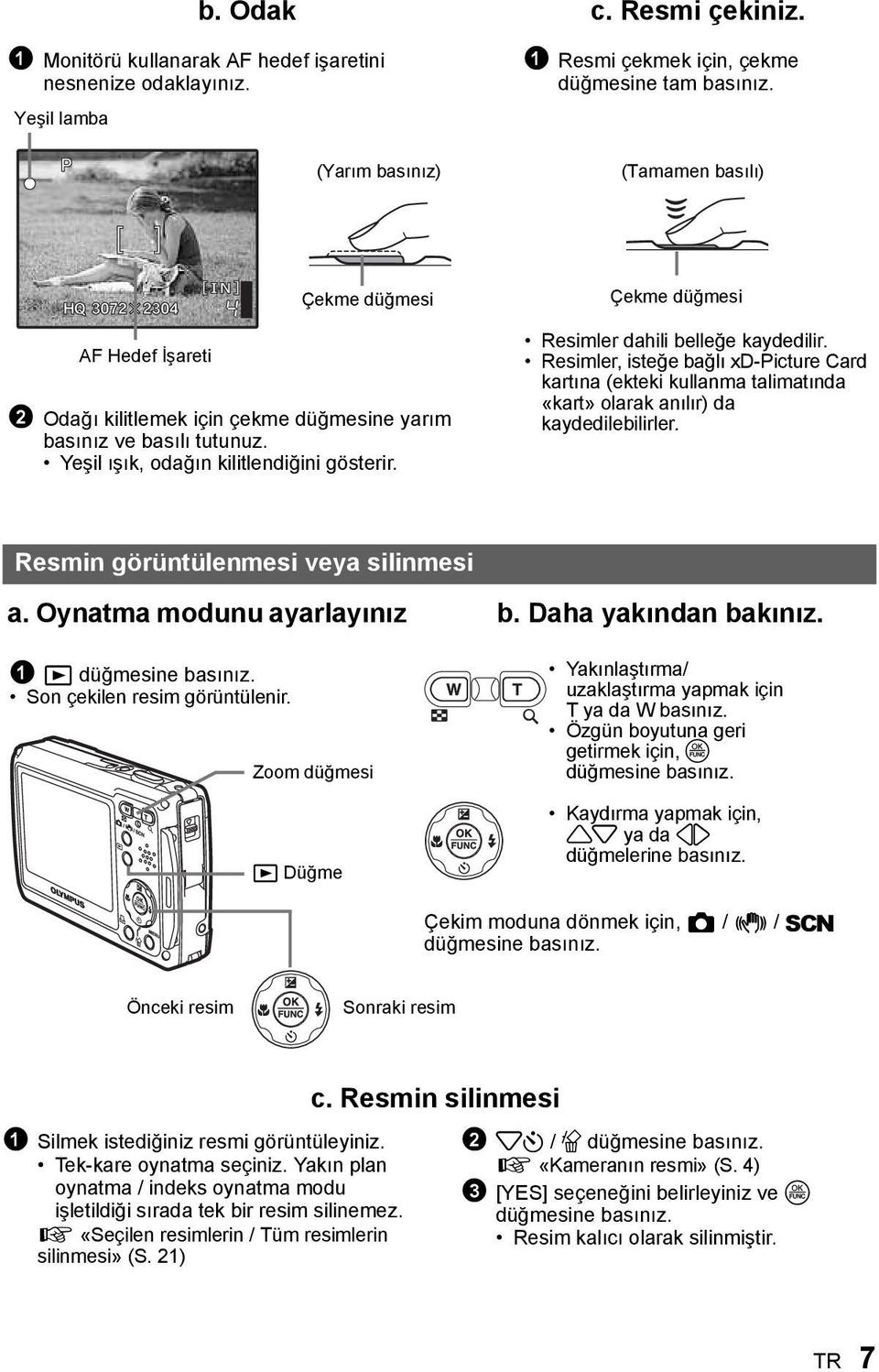 Çekme düğmesi Resimler dahili belleğe kaydedilir. Resimler, isteğe bağlı xd-picture Card kartına (ekteki kullanma talimatında «kart» olarak anılır) da kaydedilebilirler.