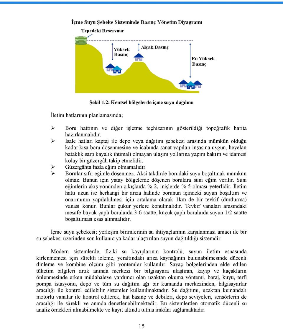 yollarına yapım bakım ve idamesi kolay bir güzergâh takip etmelidir. Güzergâhta fazla eğim olmamalıdır. Borular sıfır eğimle döģenmez. Aksi takdirde borudaki suyu boģaltmak mümkün olmaz.