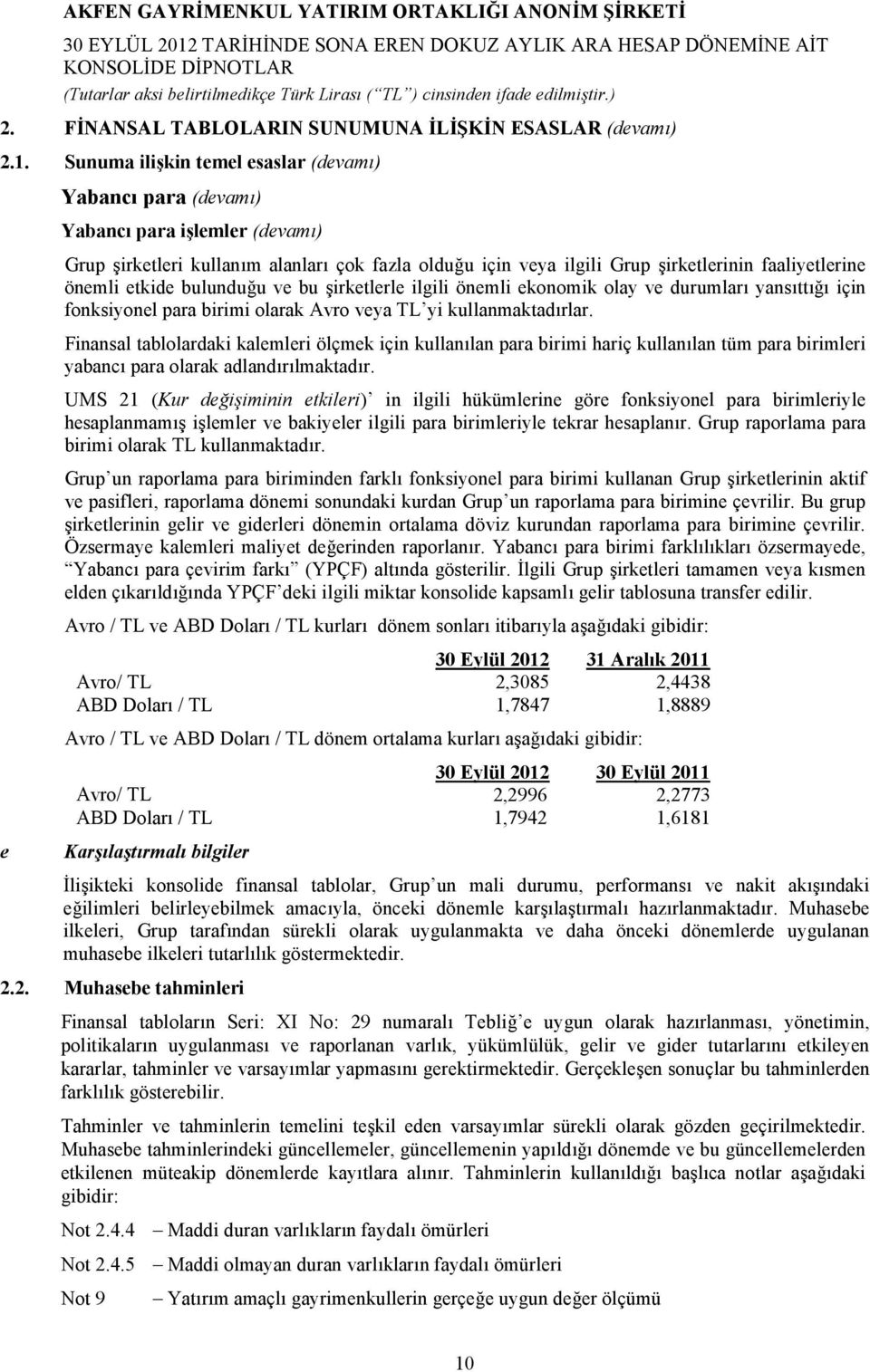 önemli etkide bulunduğu ve bu şirketlerle ilgili önemli ekonomik olay ve durumları yansıttığı için fonksiyonel para birimi olarak Avro veya TL yi kullanmaktadırlar.