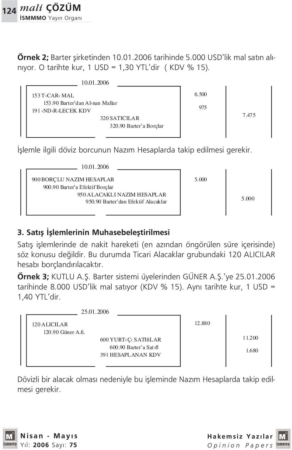 2006 900 BORÇLU NAZIM HESAPLAR 900.90 Barter a Efektif Borçlar 950 ALACAKLI NAZIM HESAPLAR 950.90 Barter dan Efektif Alacaklar 5.000 5.000 3.