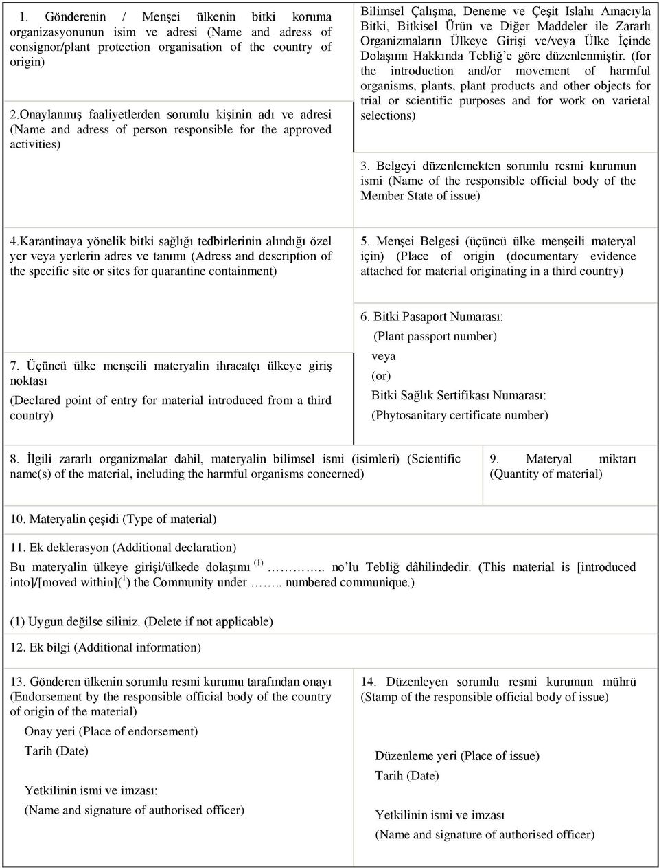 Diğer Maddeler ile Zararlı Organizmaların Ülkeye Girişi ve/veya Ülke İçinde Dolaşımı Hakkında Tebliğ e göre düzenlenmiştir.