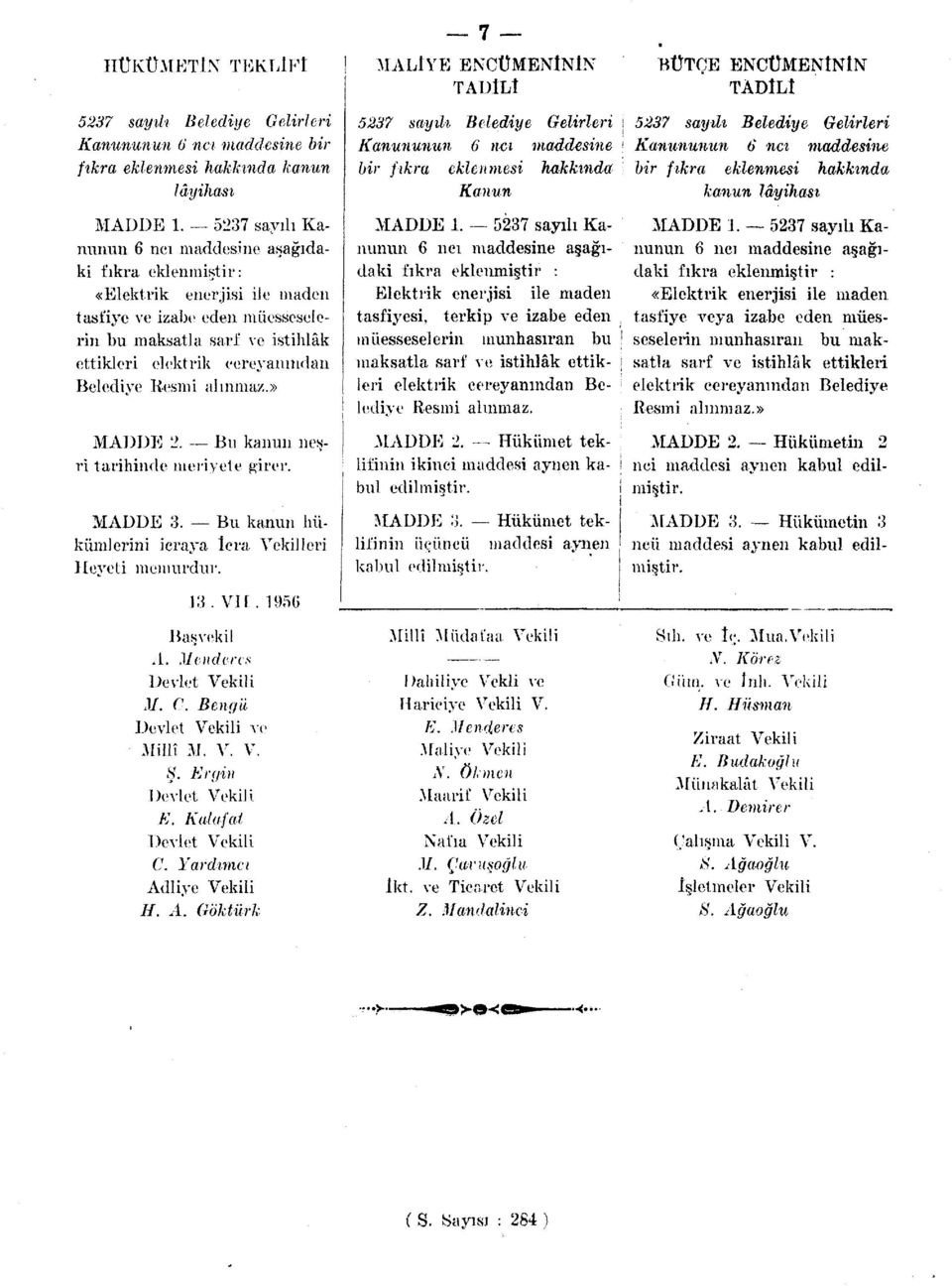 Resmi alınmaz.» MADDE 2. Bu kanun nesri tarihinde meriyete girer. MADDE 3. Bu kanun hükümlerini icraya İcra Vekilleri Heyeti memurdur.