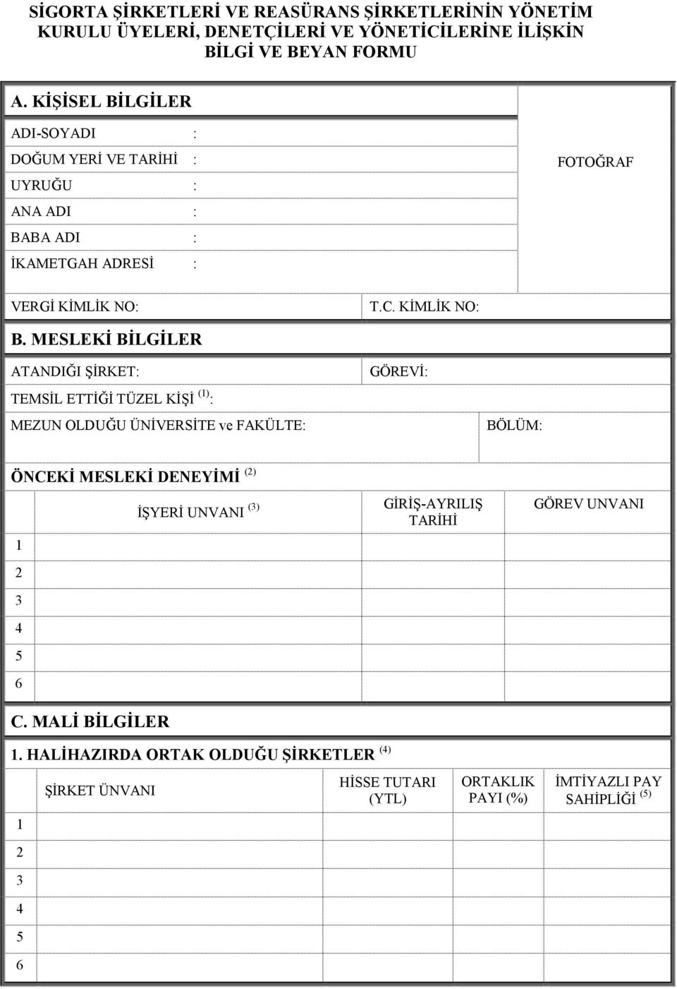 MESLEKĐ BĐLGĐLER ATANDIĞI ŞĐRKET: TEMSĐL ETTĐĞĐ TÜZEL KĐŞĐ () : MEZUN OLDUĞU ÜNĐVERSĐTE ve FAKÜLTE: GÖREVĐ: BÖLÜM: ÖNCEKĐ MESLEKĐ DENEYĐMĐ () ĐŞYERĐ