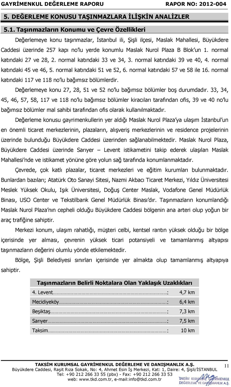 un 1. normal katındaki 27 ve 28, 2. normal katındaki 33 ve 34, 3. normal katındaki 39 ve 40, 4. normal katındaki 45 ve 46, 5. normal katındaki 51 ve 52, 6. normal katındaki 57 ve 58 ile 16.