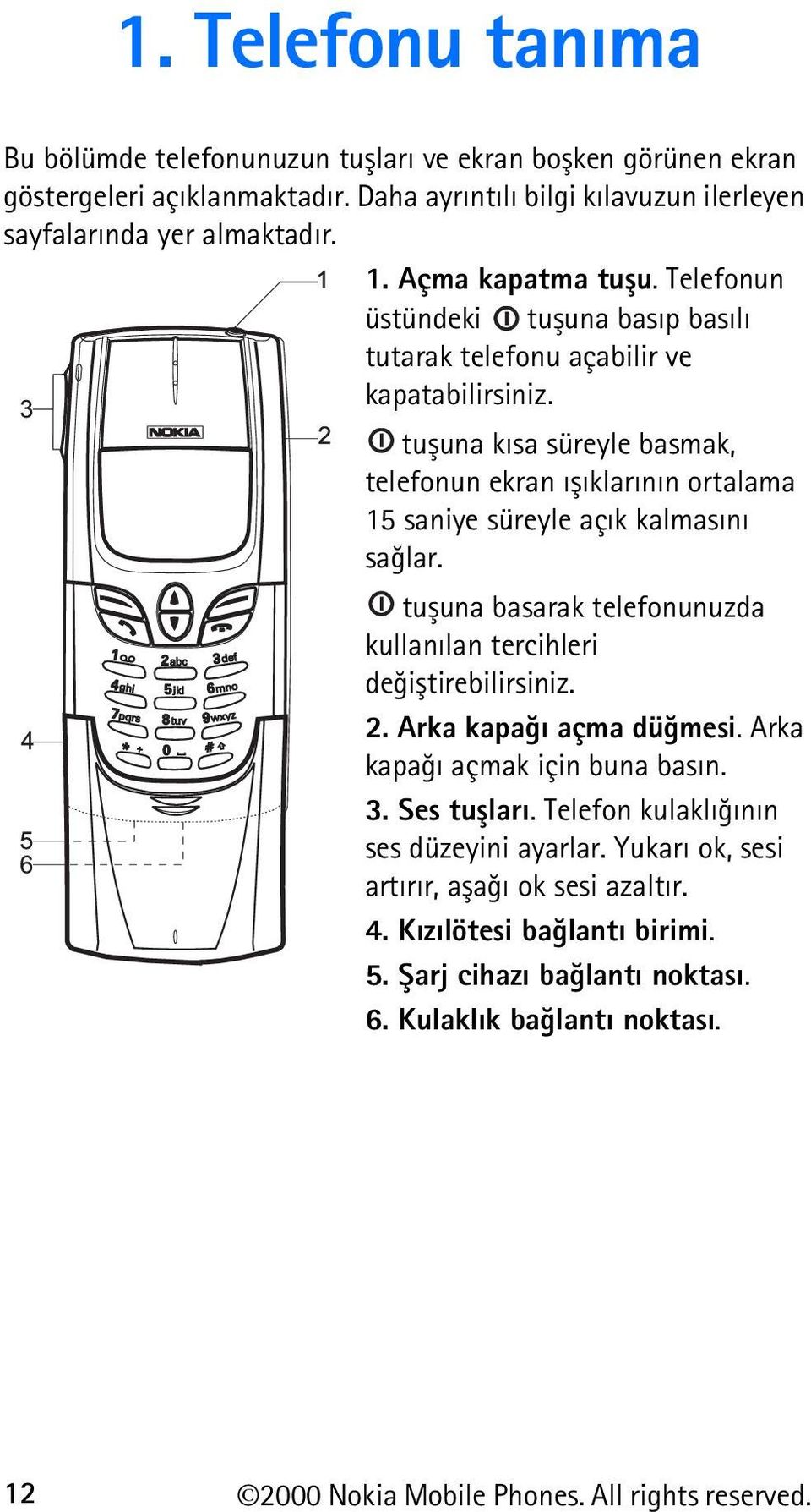 tuþuna kýsa süreyle basmak, telefonun ekran ýþýklarýnýn ortalama 15 saniye süreyle açýk kalmasýný saðlar. tuþuna basarak telefonunuzda kullanýlan tercihleri deðiþtirebilirsiniz. 2.