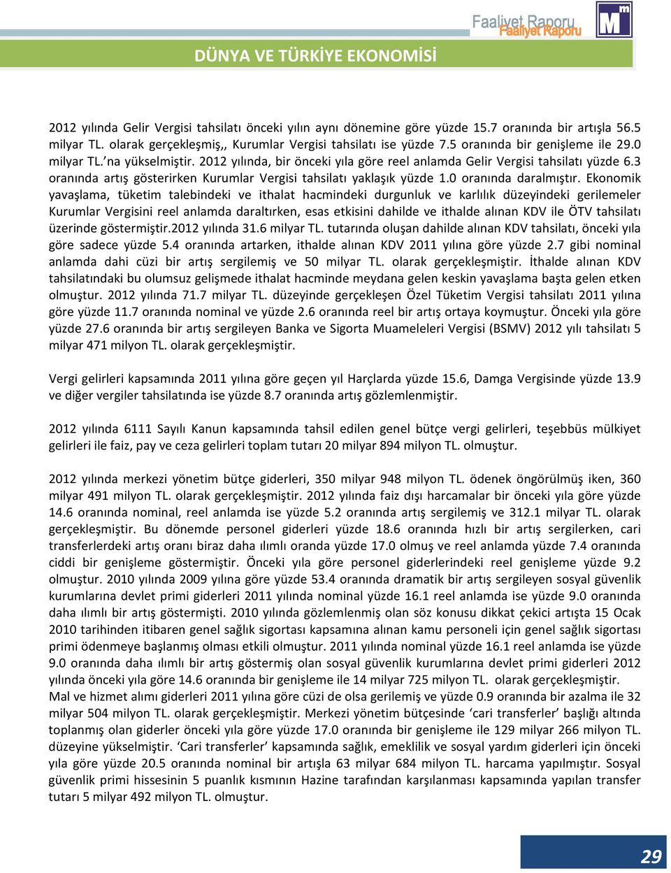 3 oranında artış gösterirken Kurumlar Vergisi tahsilatı yaklaşık yüzde 1.0 oranında daralmıştır.