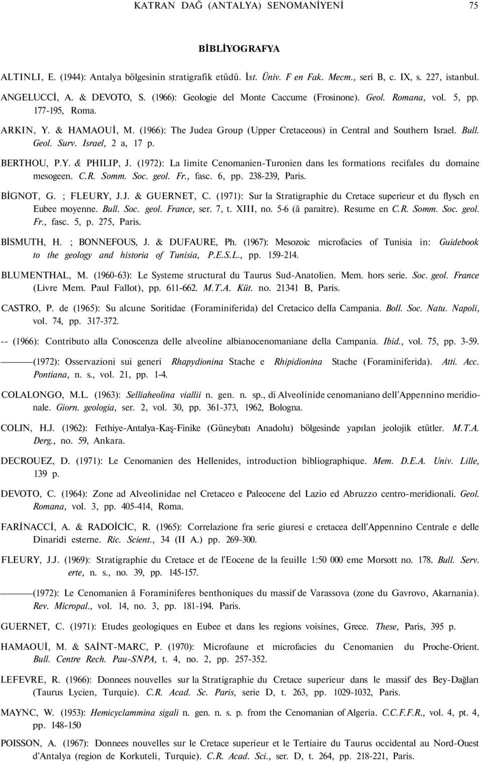 Israel, 2 a, 17 p. BERTHOU, P.Y. & PHILIP, J. (1972): La limite Cenomanien-Turonien dans les formations recifales du domaine mesogeen. C.R. Somm. Soc. geol. Fr., fasc. 6, pp. 238-239, Paris.