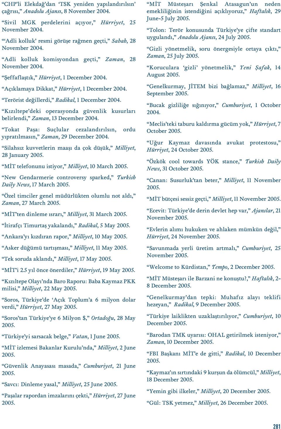 K z ltepe deki operasyonda güvenlik kusurlar belirlendi, Zaman, 13 December 2004. Tokat Pafla: Suçlular cezaland r ls n, ordu y prat lmas n, Zaman, 29 December 2004.