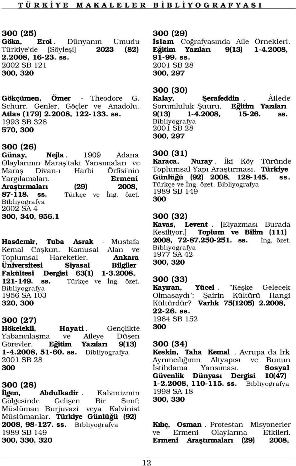 1909 Adana Olaylar n n Marafl'taki Yans malar ve Marafl Divan- Harbi Örfîsi'nin Yarg lamalar. Ermeni Araflt rmalar (29) 2008, 87-118. ss. Türkçe ve ng. özet. 2002 SA 4 300, 340, 956.