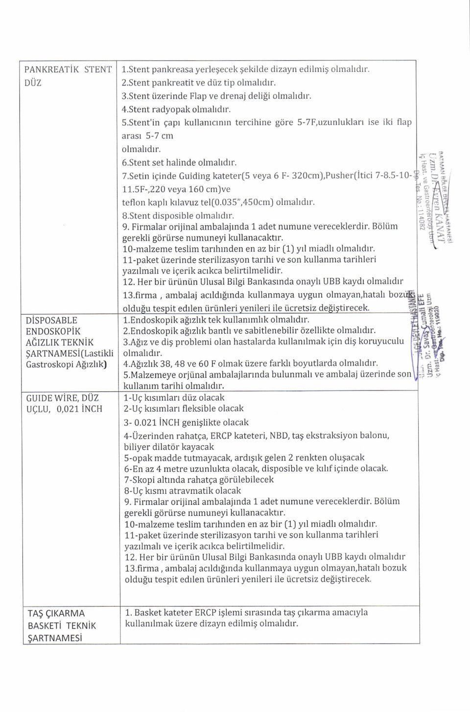 Stent set halinde T.Setin iginde Guiding kateter(5 veya 6 F- 320cm ), Pusher(itici 7-8.5- l0- I I1.5F -,220 veya 160 cm)ve teflon kaph krlavuz tel[0.03 5",45OcntJ olma]tdri.