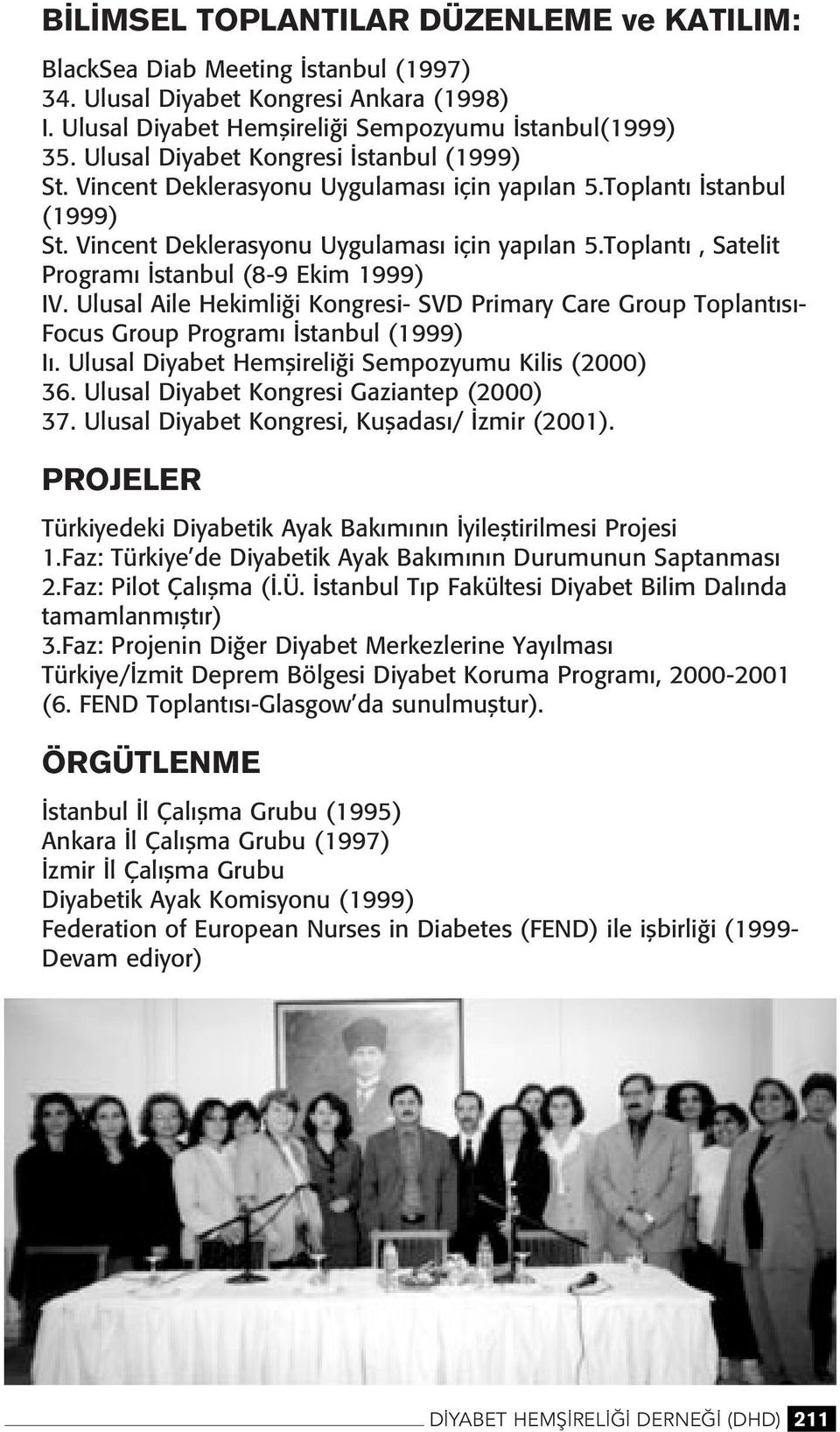 Ulusal Aile Hekimli i Kogresi- SVD Primary Care Group Toplat s - Focus Group Program stabul (1999) I. Ulusal Diyabet Hemflireli i Sempozyumu Kilis (2000) 36. Ulusal Diyabet Kogresi Gaziatep (2000) 37.