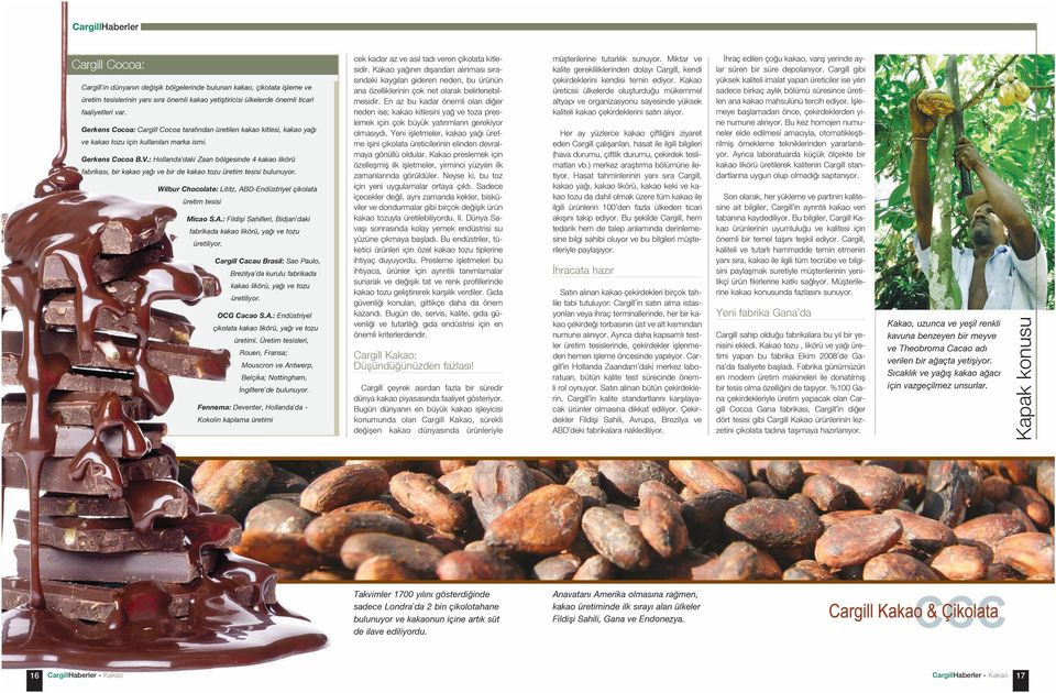 : Hollanda daki Zaan bölgesinde 4 kakao likörü fabrikasý, bir kakao yaðý ve bir de kakao tozu üretim tesisi bulunuyor. Wilbur Chocolate: Lititz, AB