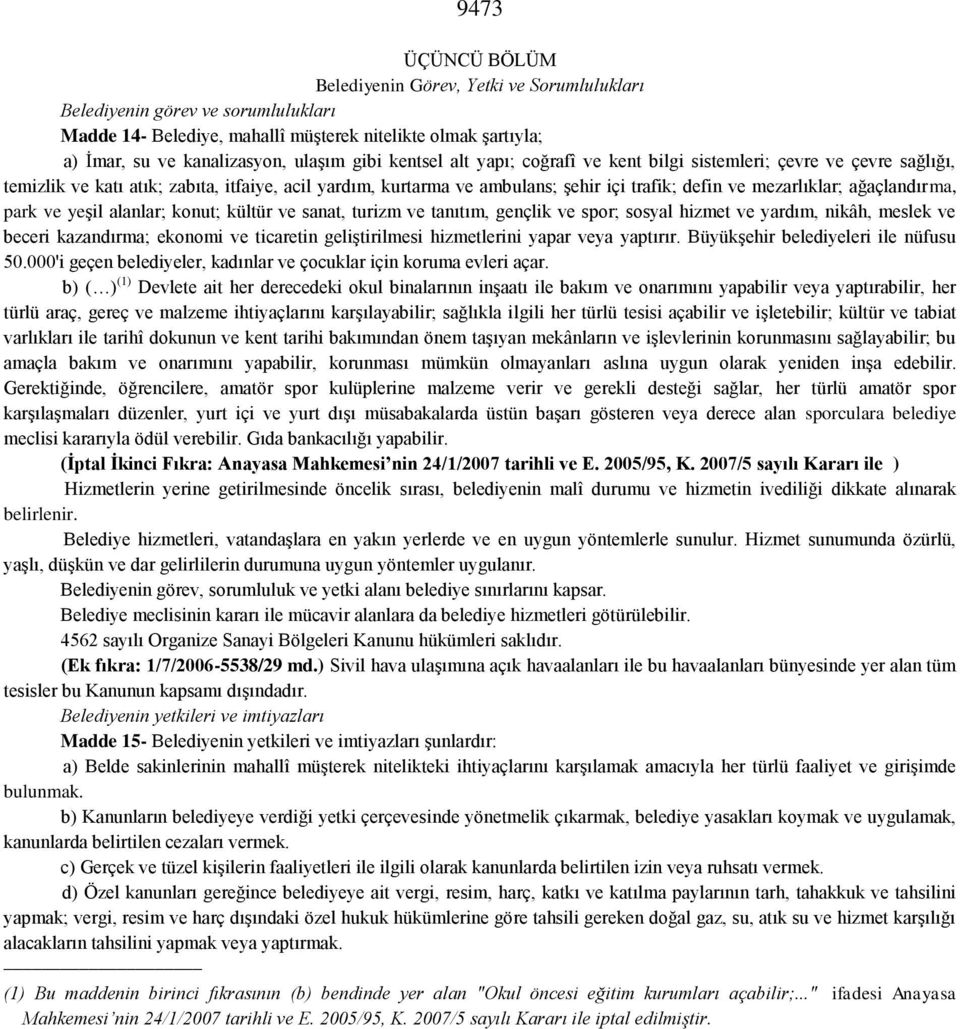 ağaçlandırma, park ve yeşil alanlar; konut; kültür ve sanat, turizm ve tanıtım, gençlik ve spor; sosyal hizmet ve yardım, nikâh, meslek ve beceri kazandırma; ekonomi ve ticaretin geliştirilmesi