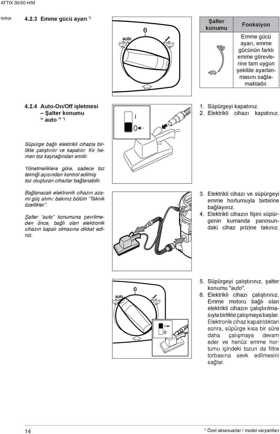 Yönetmeliklere göre, sadece toz tekniði açýsýndan kontrol edilmiþ toz oluþturan cihazlar baðlanabilir. Baðlanacak elektronik cihazýn azami güç alýmý: bakýnýz bölüm Teknik özellikler.