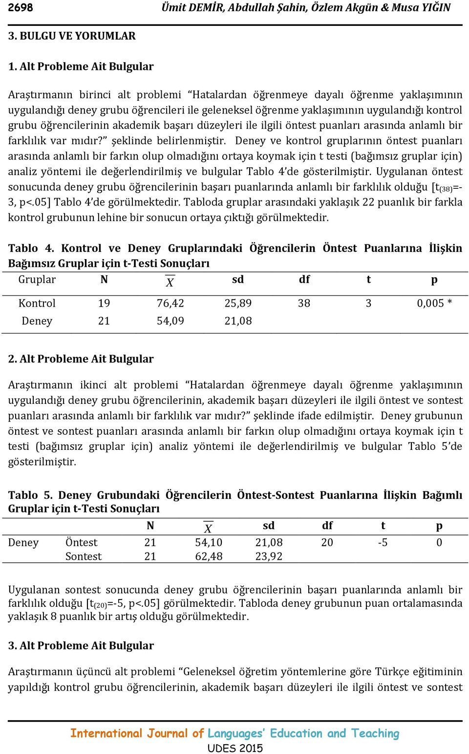 kontrol grubu öğrencilerinin akademik başarı düzeyleri ile ilgili öntest puanları arasında anlamlı bir farklılık var mıdır? şeklinde belirlenmiştir.