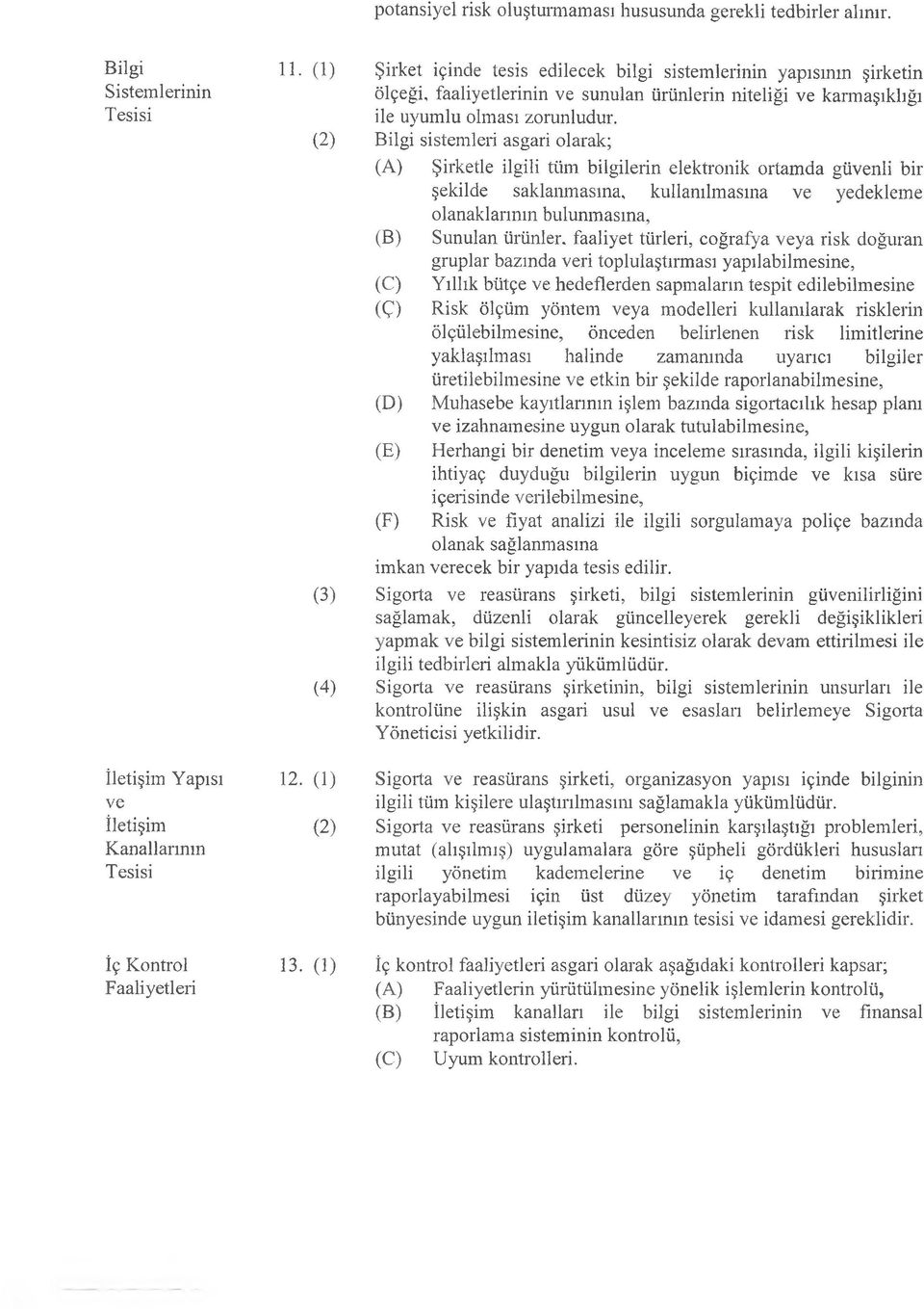 (2) Bilgi sistemleri asgari olarak; (A) Şirketle ilgili tüm bilgilerin elektronik ortamda güvenli bir şekilde saklanmasına, kullanılmasına ve yedekleme olanaklarının bulunmasına, (B) Sunulan ürünler,