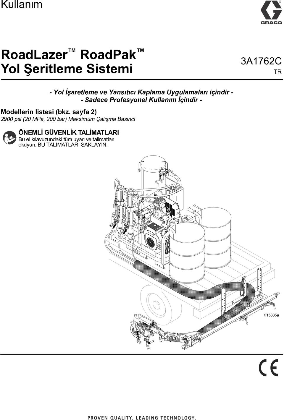 (bkz. sayfa 2) 2900 psi (20 MPa, 200 bar) Maksimum Çalýþma Basýncý ÖNEMLÝ GÜVENLÝK