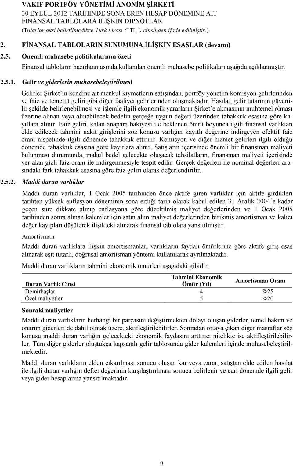 Gelir ve giderlerin muhasebeleştirilmesi Gelirler Şirket in kendine ait menkul kıymetlerin satışından, portföy yönetim komisyon gelirlerinden ve faiz ve temettü geliri gibi diğer faaliyet