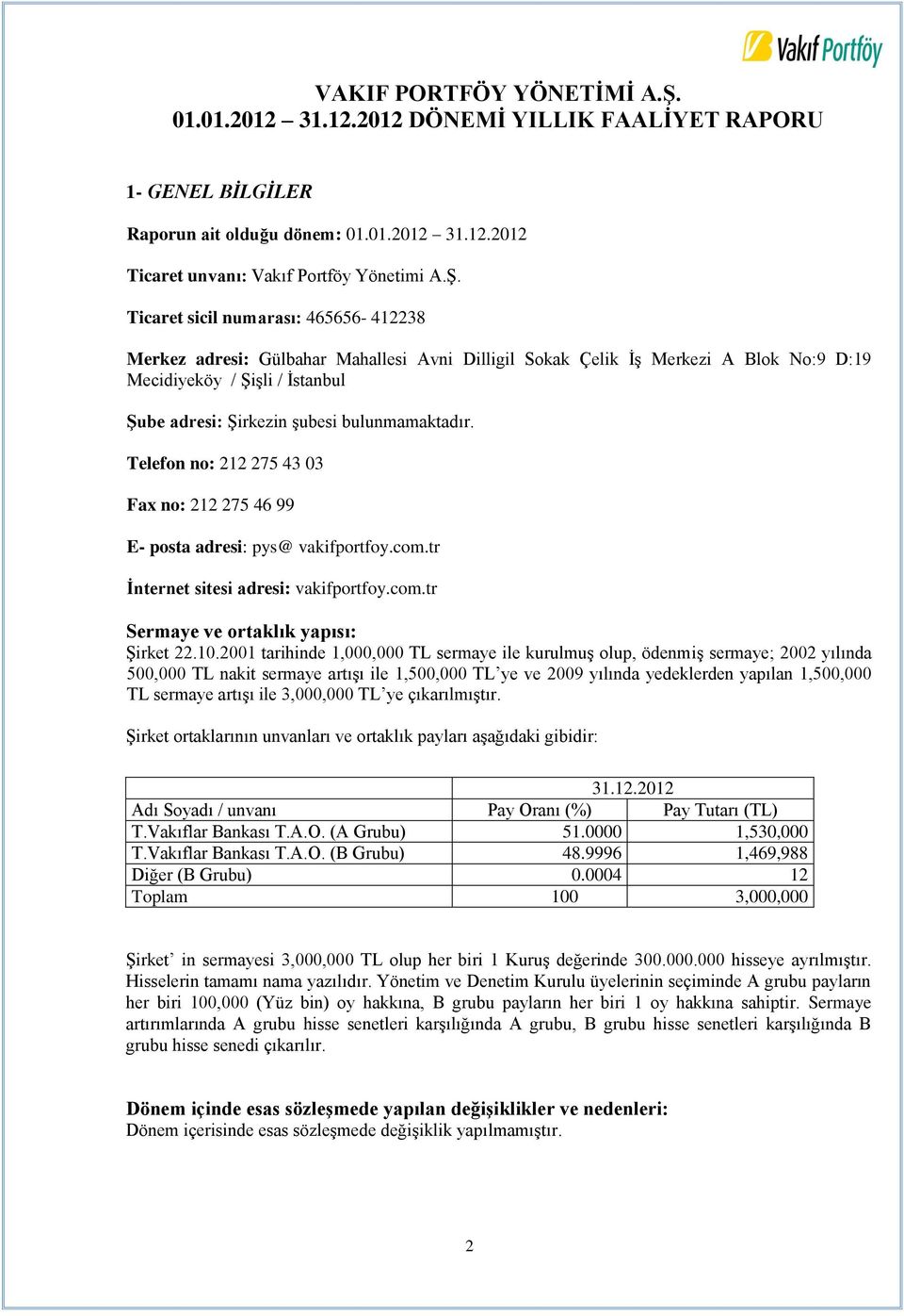 Ticaret sicil numarası: 465656-412238 Merkez adresi: Gülbahar Mahallesi Avni Dilligil Sokak Çelik İş Merkezi A Blok No:9 D:19 Mecidiyeköy / Şişli / İstanbul Şube adresi: Şirkezin şubesi