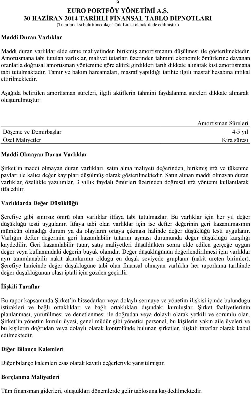 amortismana tabi tutulmaktadır. Tamir ve bakım harcamaları, masraf yapıldığı tarihte ilgili masraf hesabına intikal ettirilmektedir.