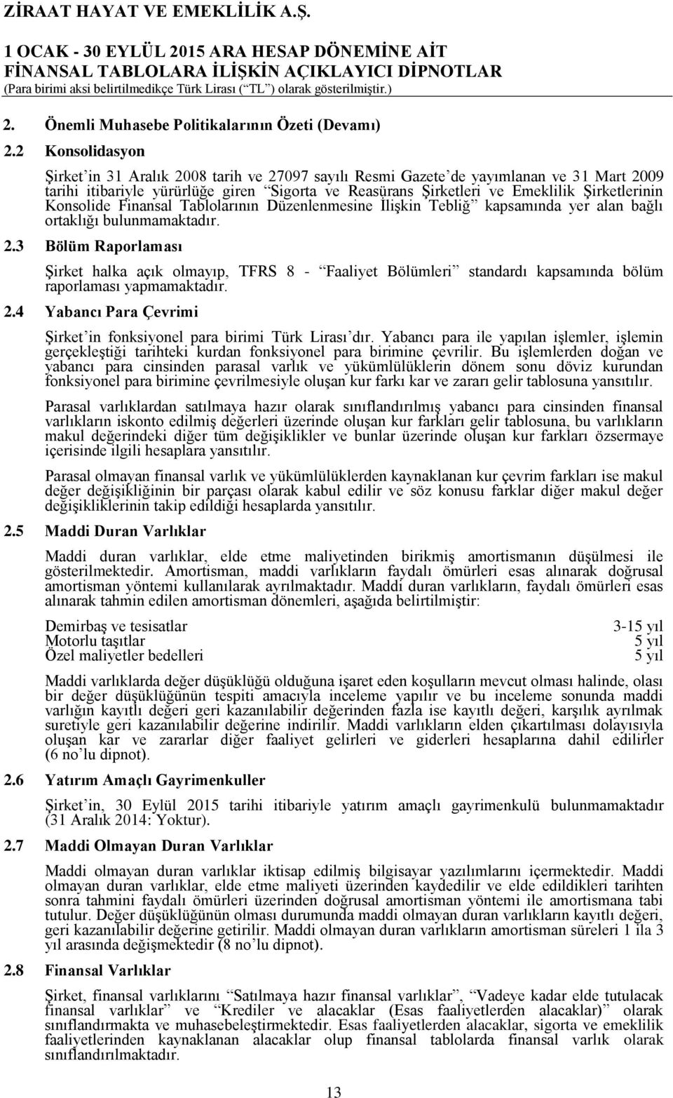 Konsolide Finansal Tablolarının Düzenlenmesine İlişkin Tebliğ kapsamında yer alan bağlı ortaklığı bulunmamaktadır. 2.