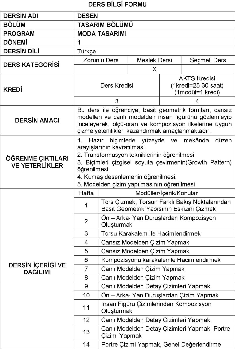 Biçimleri çizgisel soyuta çevirmenin(growth Pattern) öğrenilmesi. 8. 4. Kumaş desenlemenin öğrenilmesi. 9. 5.