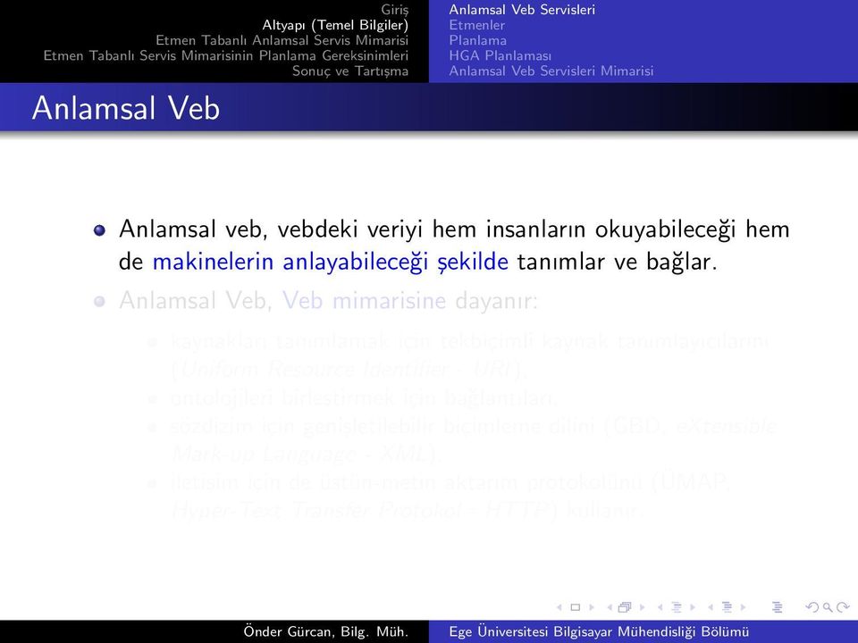 Anlamsal Veb, Veb mimarisine dayanır: kaynakları tanımlamak için tekbiçimli kaynak tanımlayıcılarını (Uniform Resource Identifier - URI ),