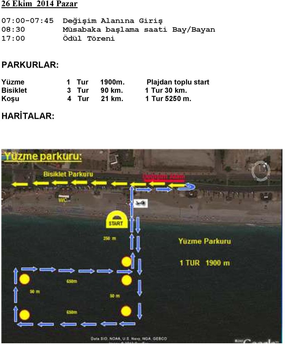 PARKURLAR: Yüzme 1 Tur 1900m.