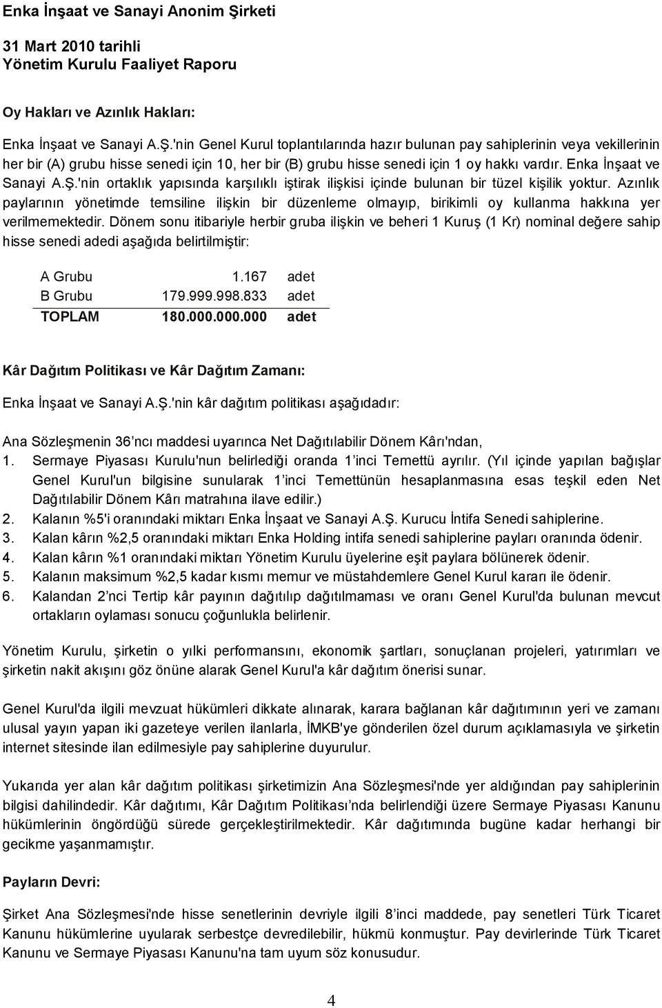 Enka İnşaat ve Sanayi A.Ş.'nin ortaklık yapısında karşılıklı iştirak ilişkisi içinde bulunan bir tüzel kişilik yoktur.