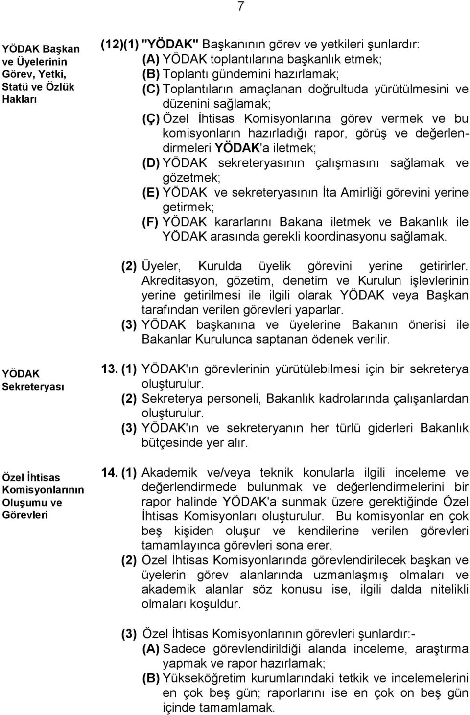 iletmek; (D) YÖDAK sekreteryasının çalışmasını sağlamak ve gözetmek; (E) YÖDAK ve sekreteryasının İta Amirliği görevini yerine getirmek; (F) YÖDAK kararlarını Bakana iletmek ve Bakanlık ile YÖDAK