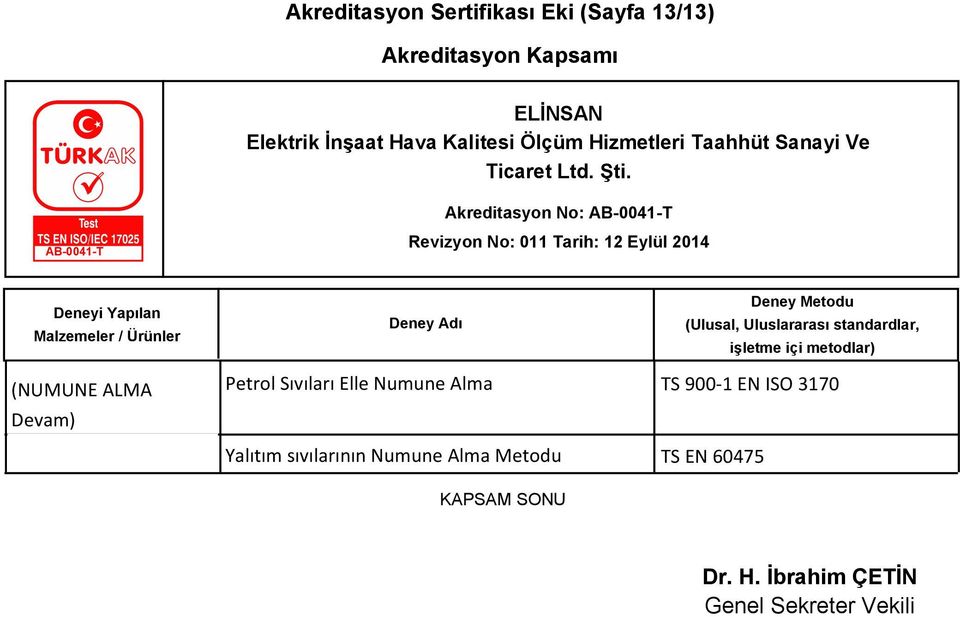 ISO 3170 Yalıtım sıvılarının Numune Alma TS EN