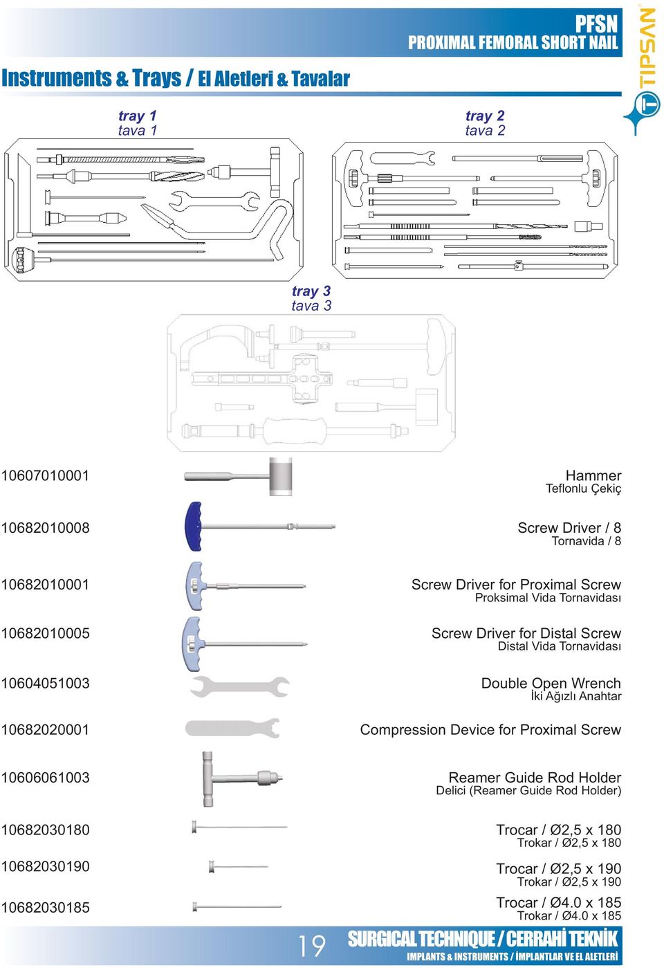 10604051003 Double Open Wrench Ýki Aðýzlý Anahtar 10682020001 Compression Device for Proximal Screw 10606061003 Reamer Guide Rod Holder Delici (Reamer Guide