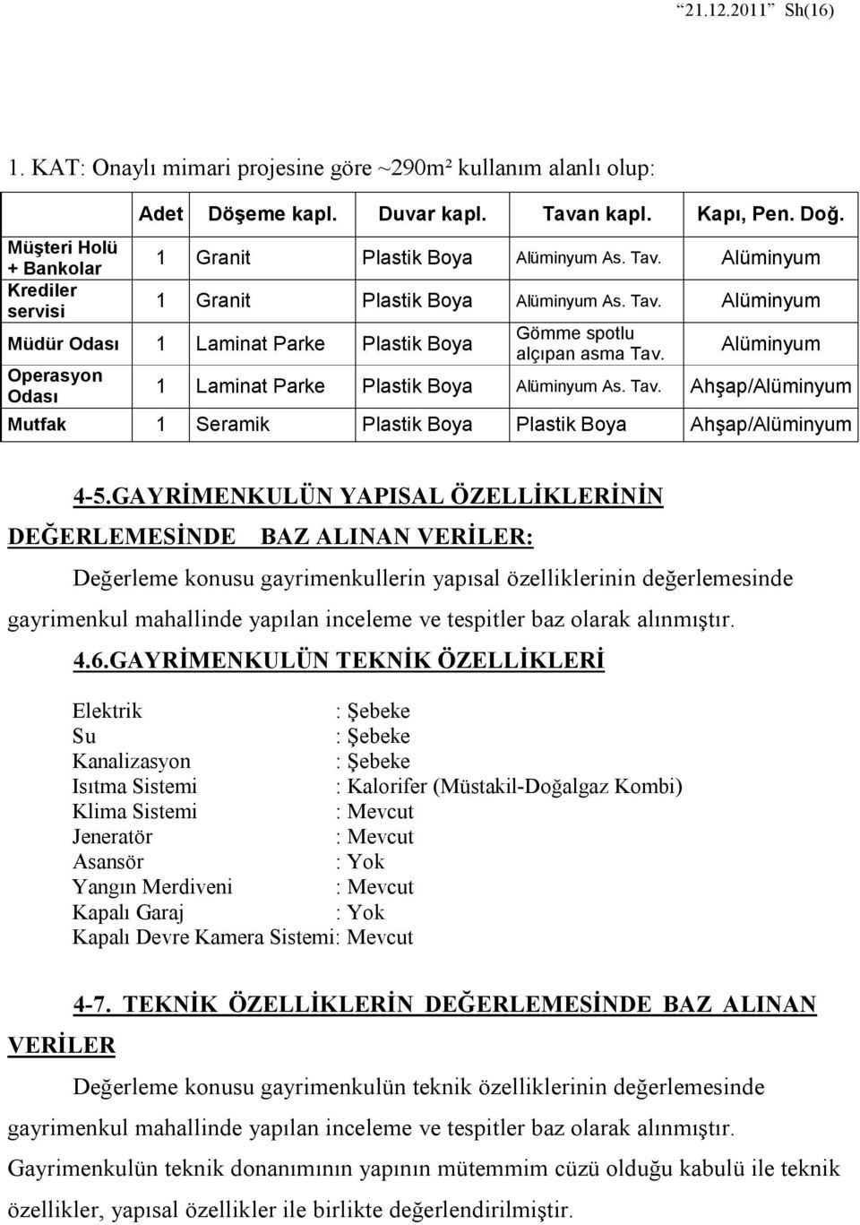 Alüminyum 1 Laminat Parke Plastik Boya Alüminyum As. Tav. Ahşap/Alüminyum Mutfak 1 Seramik Plastik Boya Plastik Boya Ahşap/Alüminyum 4-5.