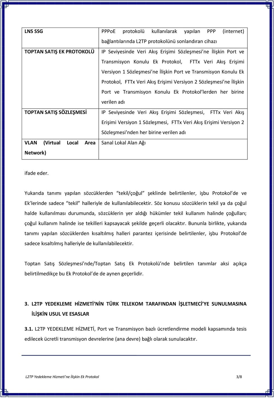 Transmisyon Konulu Ek Protokol lerden her birine verilen adı TOPTAN SATIŞ SÖZLEŞMESİ IP Seviyesinde Veri Akış Erişimi Sözleşmesi, FTTx Veri Akış Erişimi Versiyon 1 Sözleşmesi, FTTx Veri Akış Erişimi