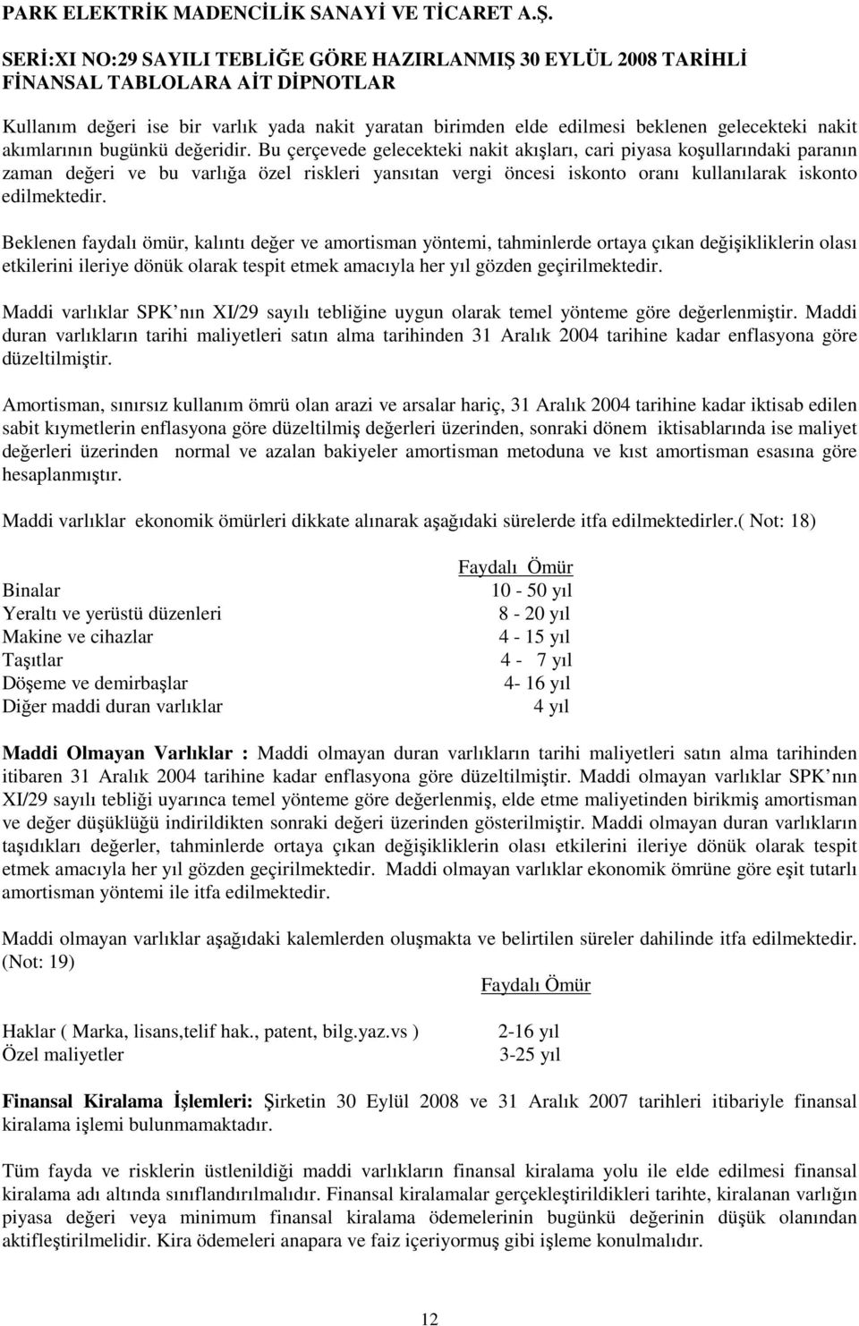 Beklenen faydalı ömür, kalıntı değer ve amortisman yöntemi, tahminlerde ortaya çıkan değişikliklerin olası etkilerini ileriye dönük olarak tespit etmek amacıyla her yıl gözden geçirilmektedir.