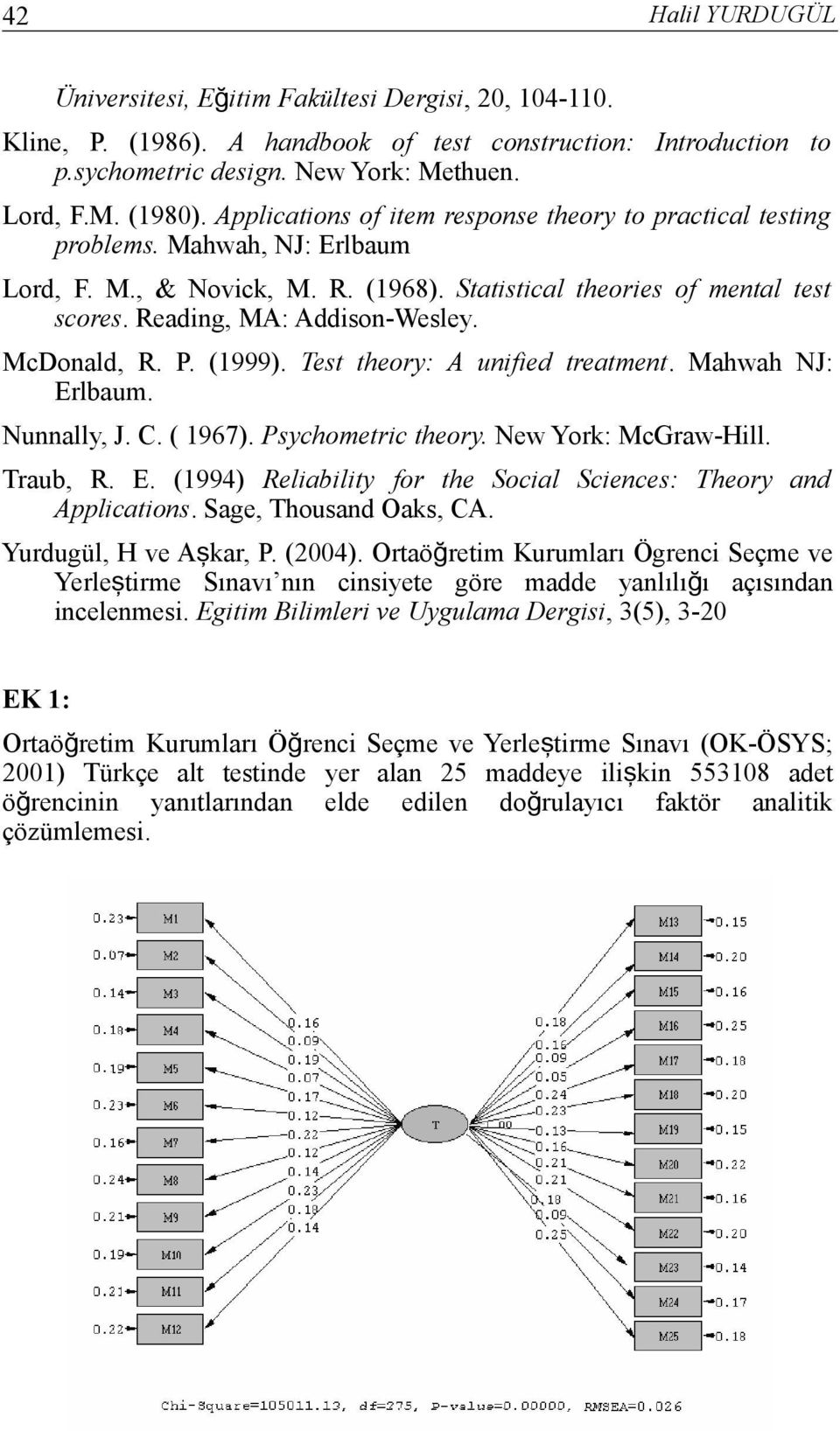 P. (1999). Test theory: A unfed treatment. Mahwah NJ: Erlbaum. Nunnally, J. C. ( 1967). Psychometrc theory. New York: McGraw-Hll. Traub, R. E. (1994) Relablty for the Socal Scences: Theory and Applcatons.