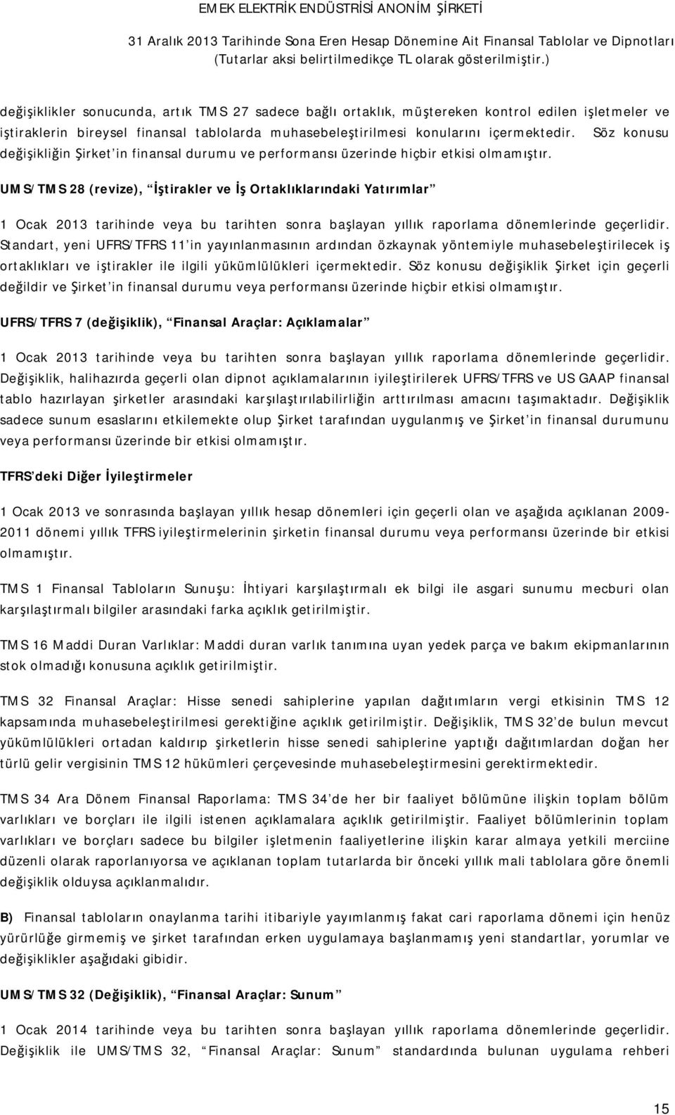 UMS/TMS 28 (revize), İştirakler ve İş Ortaklıklarındaki Yatırımlar 1 Ocak 2013 tarihinde veya bu tarihten sonra başlayan yıllık raporlama dönemlerinde geçerlidir.