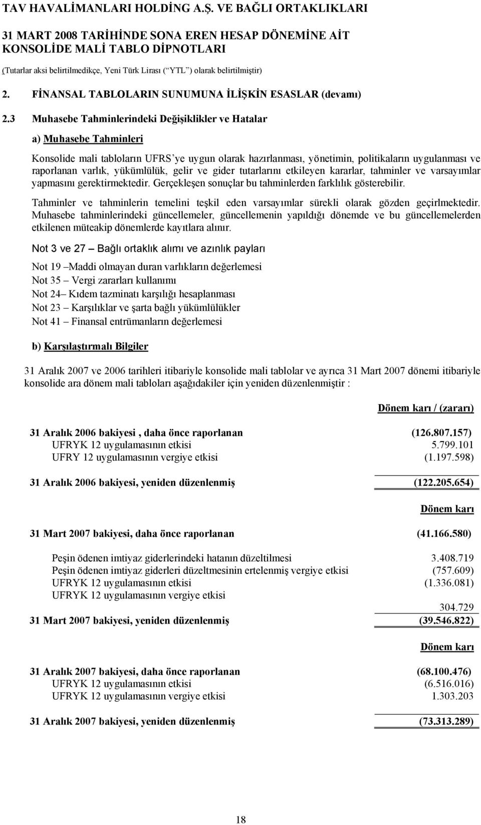 yükümlülük, gelir ve gider tutarlarını etkileyen kararlar, tahminler ve varsayımlar yapmasını gerektirmektedir. Gerçekleşen sonuçlar bu tahminlerden farklılık gösterebilir.