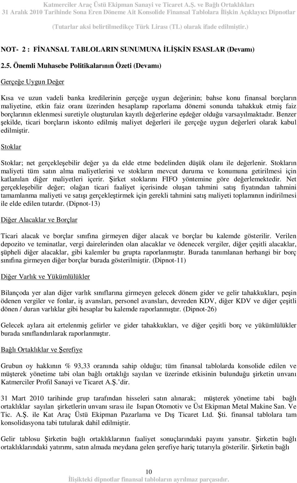 hesaplan p raporlama dönemi sonunda tahakkuk etmi faiz borçlar n eklenmesi suretiyle olu turulan kay tl de erlerine e de er oldu u varsay lmaktad r.