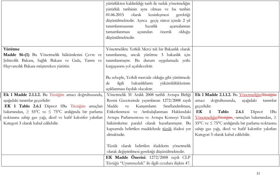 Yürütme Madde 56-(1) Bu Yönetmelik hükümlerini Çevre ve Şehircilik Bakanı, Sağlık Bakanı ve Gıda, Tarım ve Hayvancılık Bakanı müştereken yürütür. Ek 1 Madde 2.