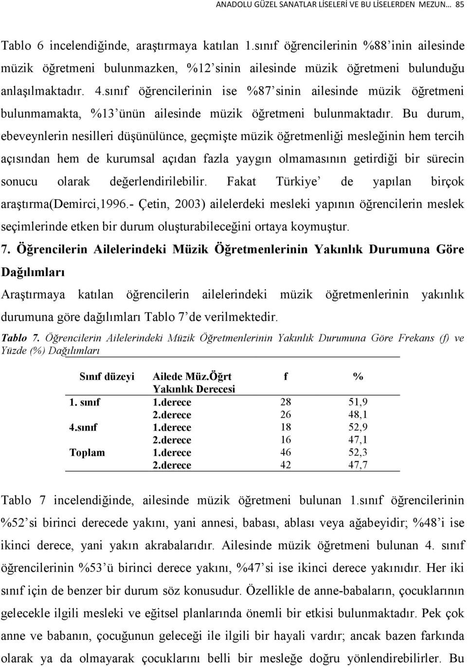 sınıf öğrencilerinin ise %87 sinin ailesinde müzik öğretmeni bulunmamakta, %13 ünün ailesinde müzik öğretmeni bulunmaktadır.