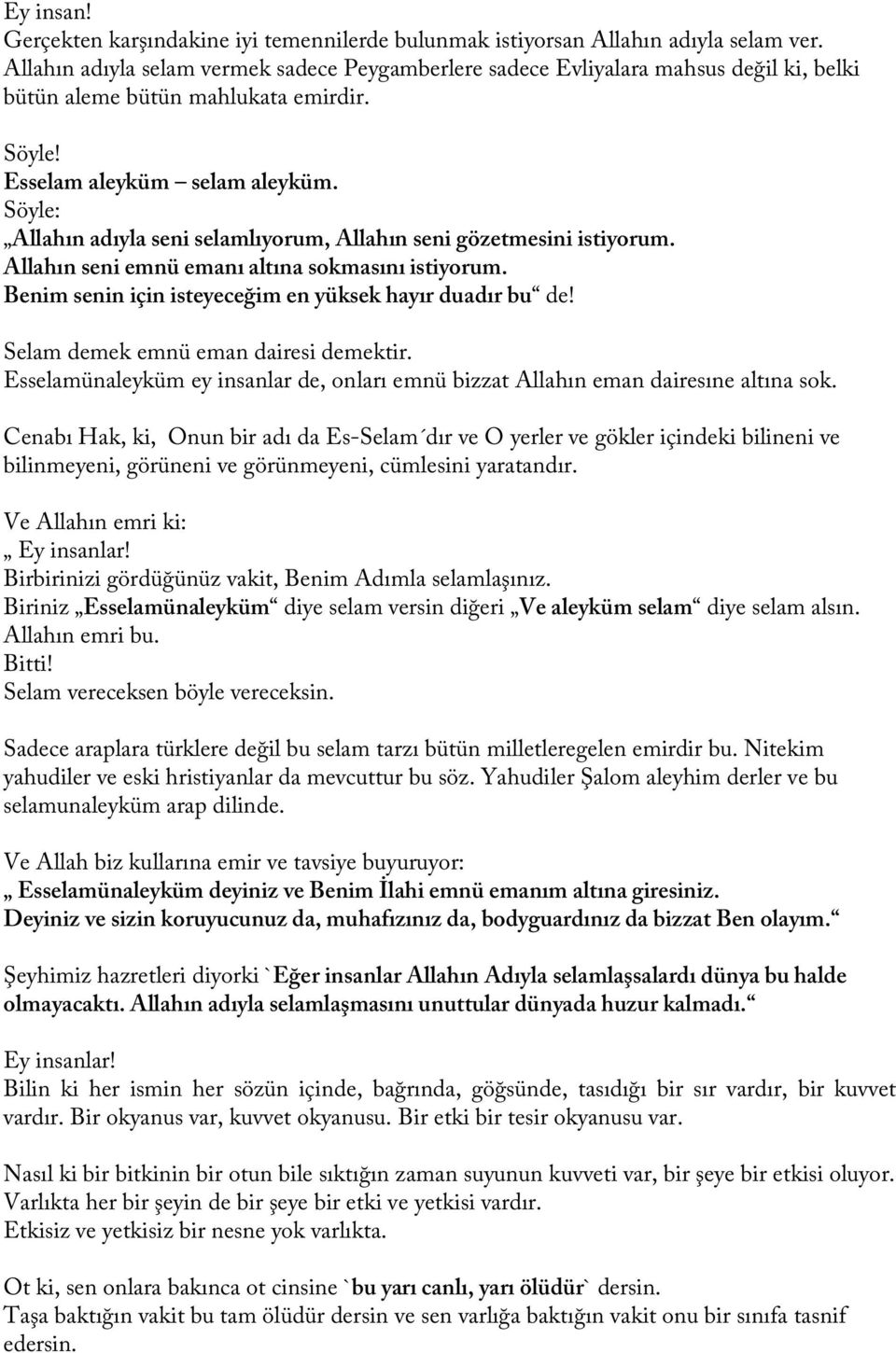 Söyle: Allahın adıyla seni selamlıyorum, Allahın seni gözetmesini istiyorum. Allahın seni emnü emanı altına sokmasını istiyorum. Benim senin için isteyeceğim en yüksek hayır duadır bu de!