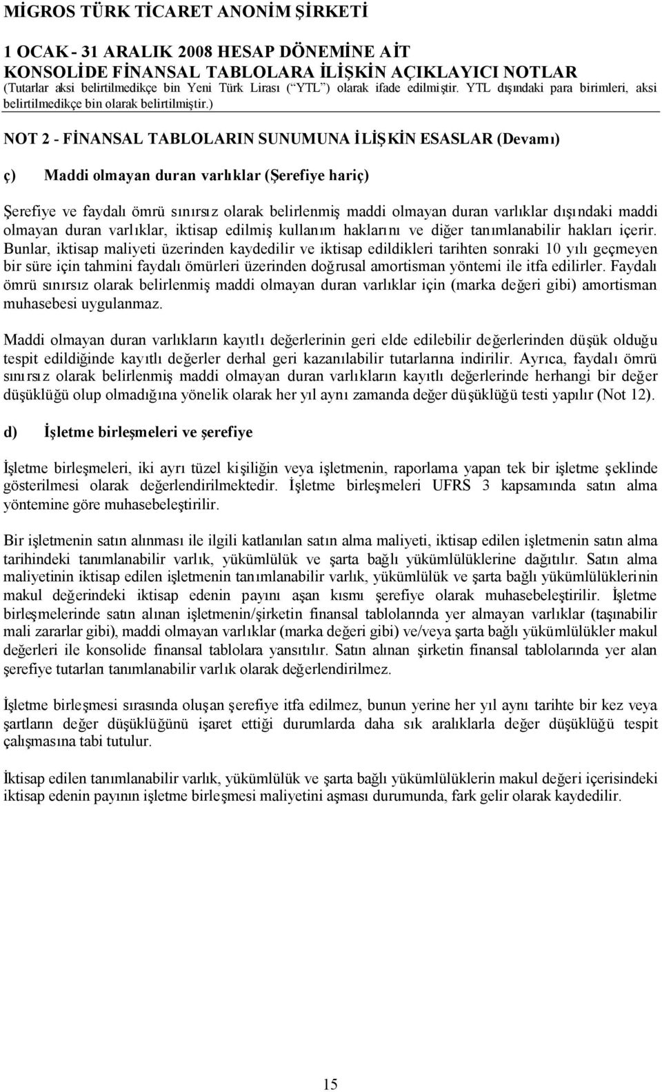 Bunlar, iktisap maliyeti üzerinden kaydedilir ve iktisap edildikleri tarihten sonraki 10 yılıgeçmeyen bir süre için tahmini faydalıömürleri üzerinden doğrusal amortisman yöntemi ile itfa edilirler.