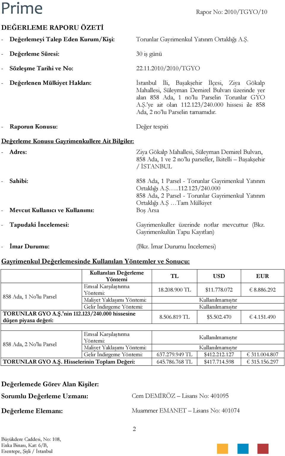 ye ait olan 112.123/240.000 hissesi ile 858 Ada, 2 no lu Parselin tamamıdır.