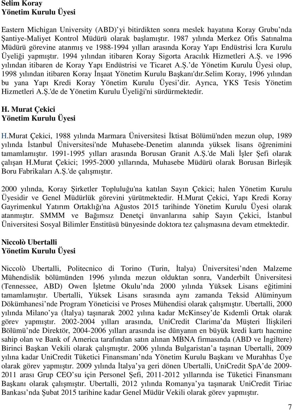 1994 yılından itibaren Koray Sigorta Aracılık Hizmetleri A.Ş. ve 1996 yılından itibaren de Koray Yapı Endüstrisi ve Ticaret A.Ş. de Yönetim Kurulu Üyesi olup, 1998 yılından itibaren Koray İnşaat Yönetim Kurulu Başkanı'dır.