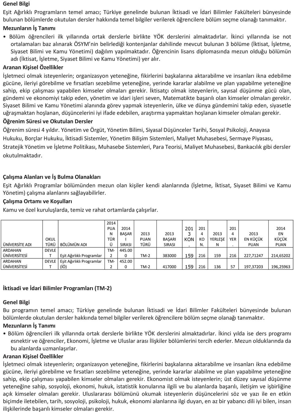 İkinci yllarnda ise not ortalamalar baz alnarak ÖYM nin belirlediği kontenjanlar dahilinde mevcut bulunan bölüme (İktisat, İşletme, ) dağlm yaplmaktr.