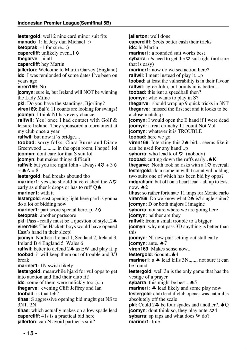 be winning the Lady Milne pkl: Do you have the standings, Bjorling? viren169: Bal d 11 counts are looking for swings! jcomyn: I think NI has every chance ralfwil: Yes!