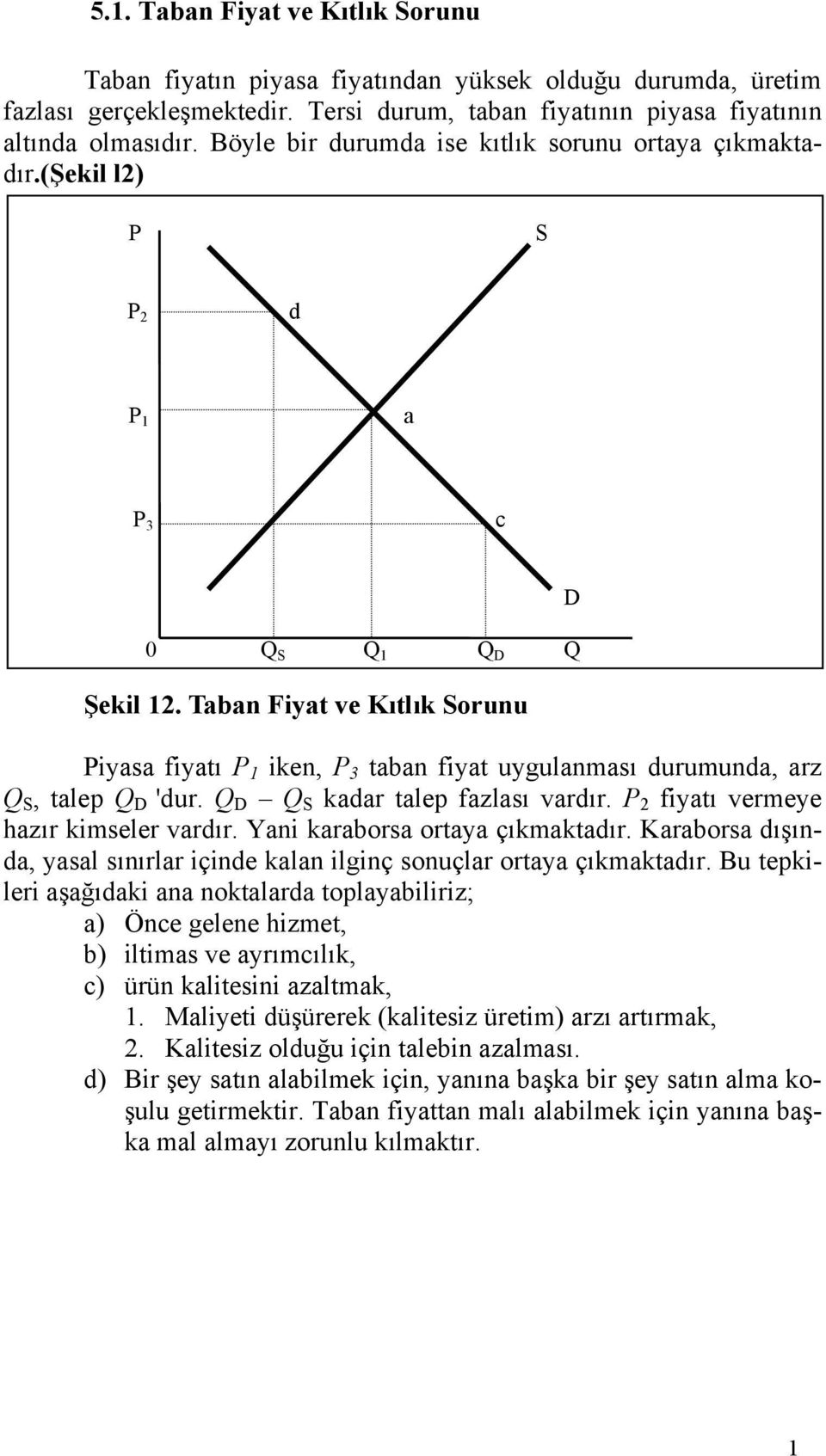 Taban Fiyat ve Kıtlık Sorunu Piyasa fiyatı P iken, P 3 taban fiyat uygulanması durumunda, arz Q S, talep Q 'dur. Q Q S kadar talep fazlası vardır. P 2 fiyatı vermeye hazır kimseler vardır.