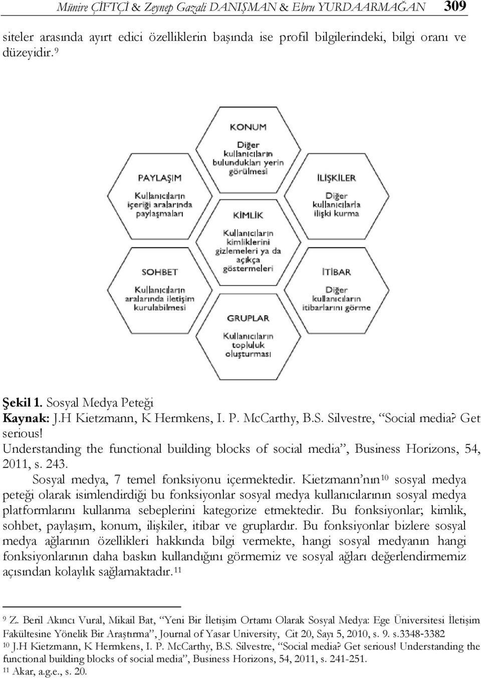 Understanding the functional building blocks of social media, Business Horizons, 54, 2011, s. 243. Sosyal medya, 7 temel fonksiyonu içermektedir.